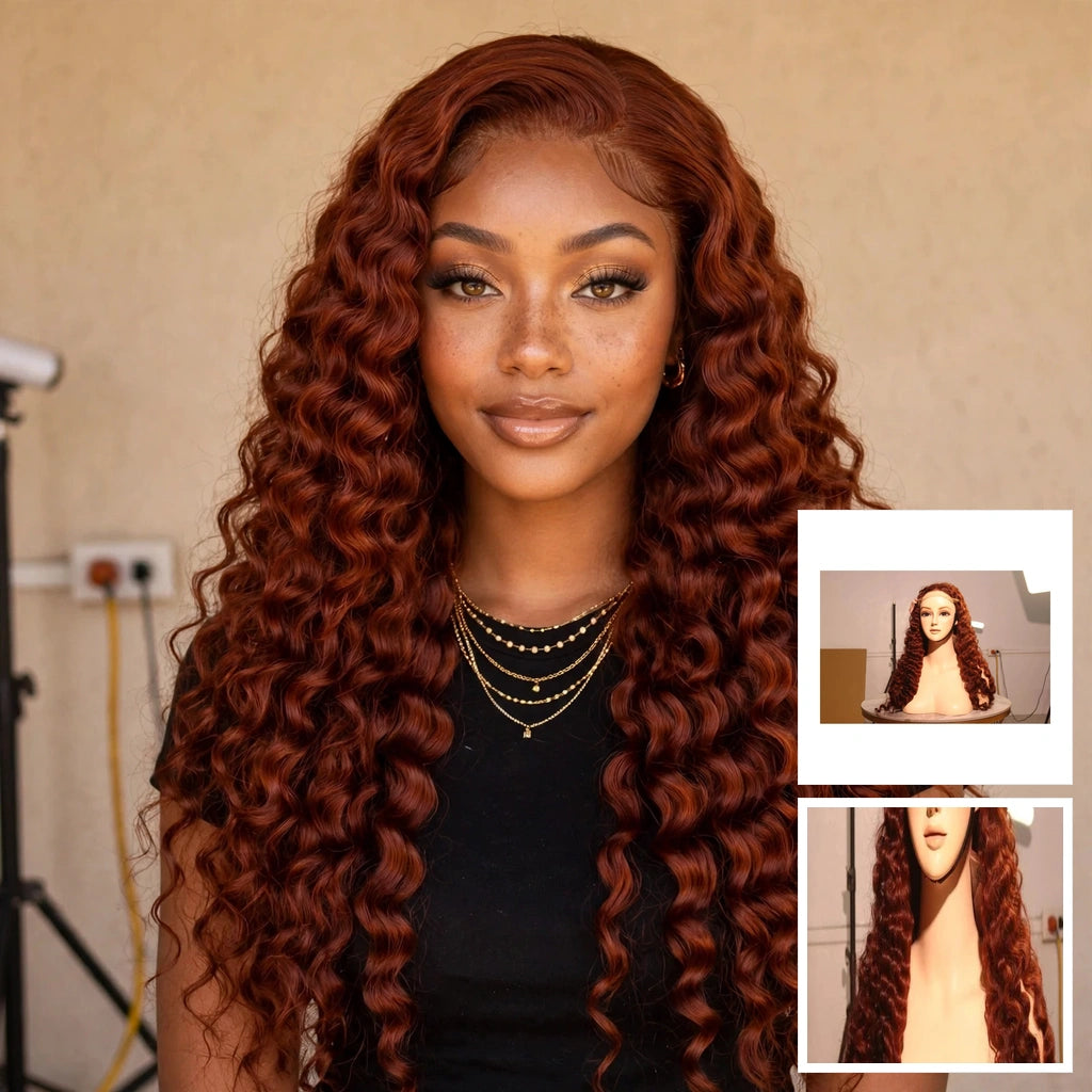 Chestnut red curly lace front wig