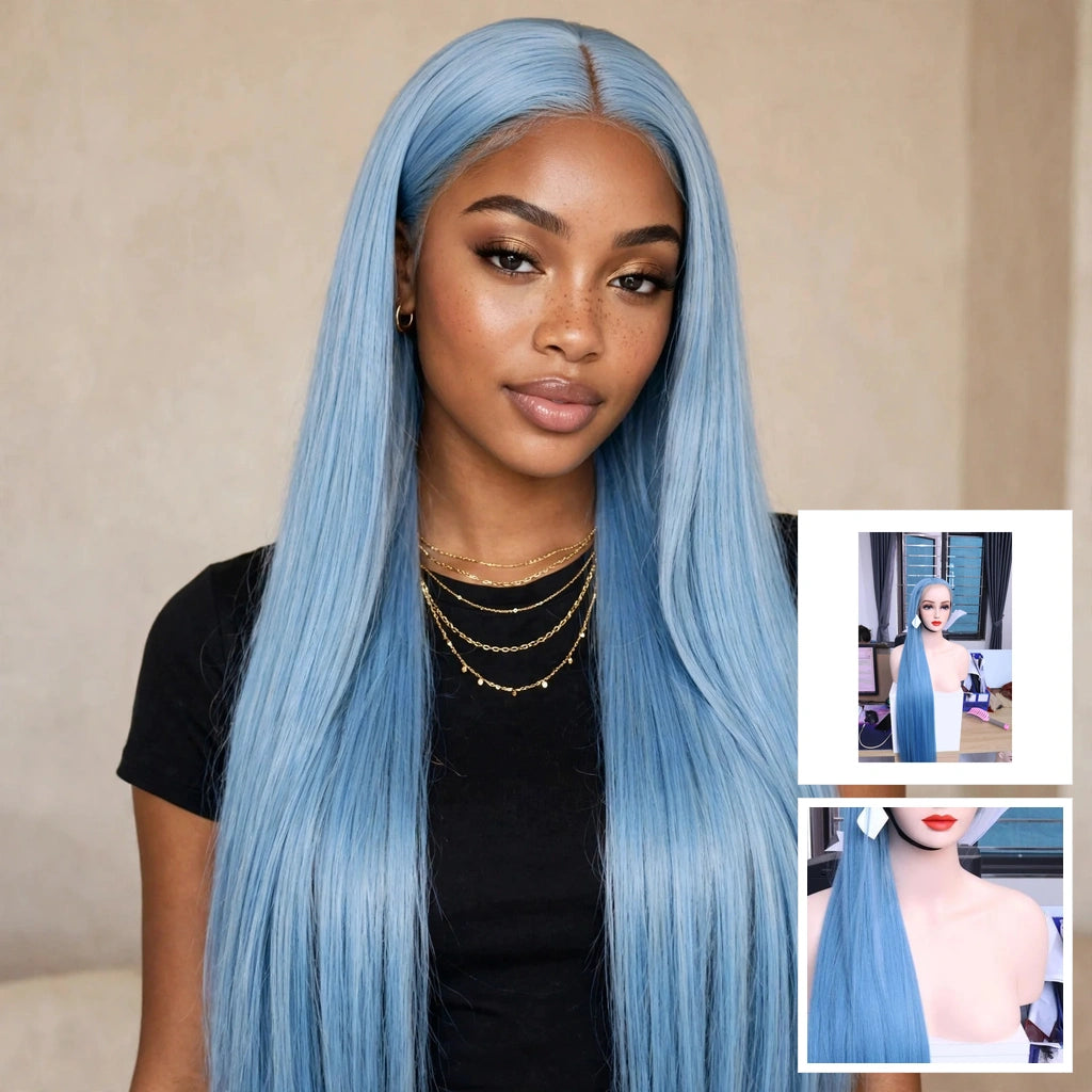 Ice blue straight lace front wig 32 inch with 13x6 frontal