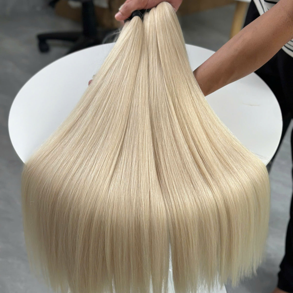 Platinum blonde double drawn bulk hair