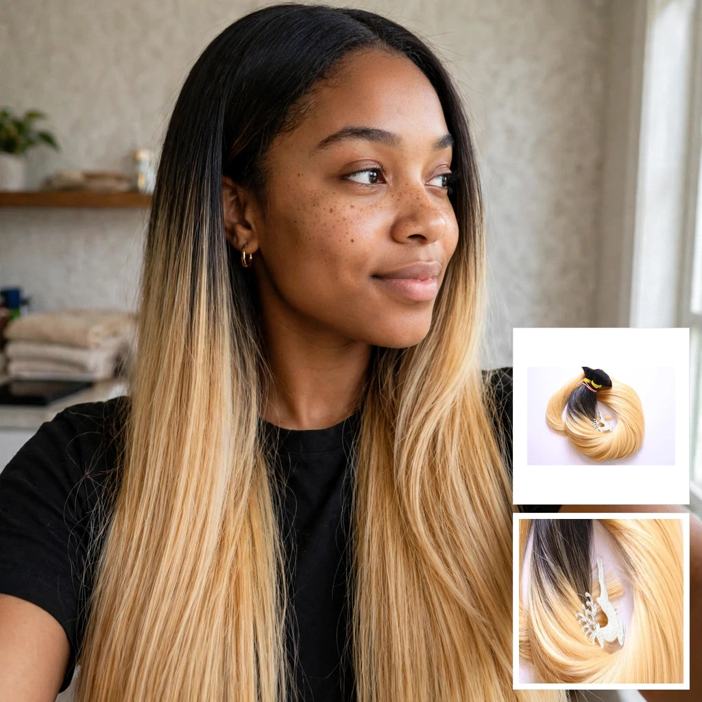 Bone Straight Ombre Black to Blonde Raw Human Hair Weave
