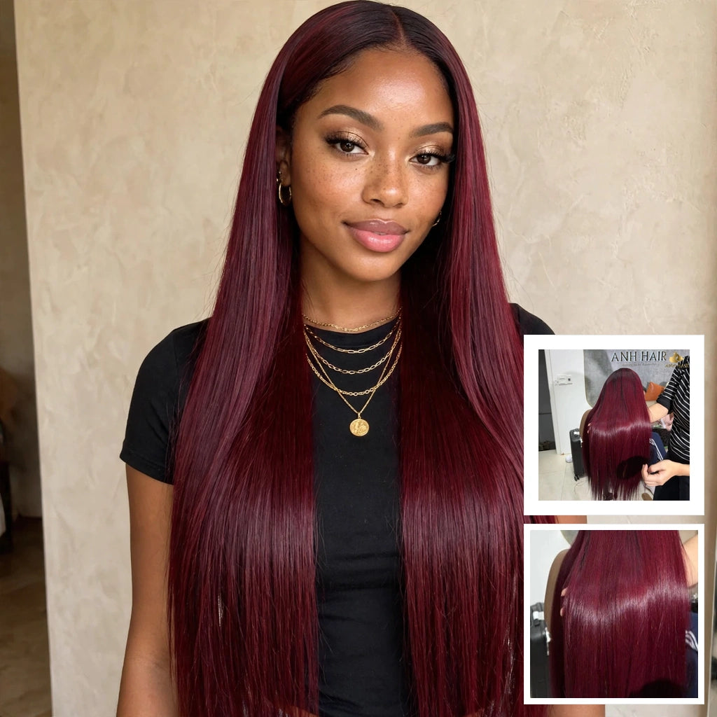 Burgundy 99J glueless lace front wig