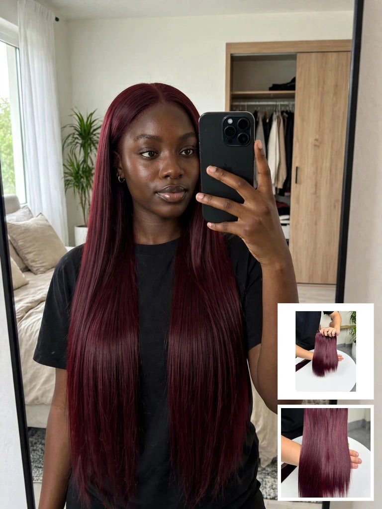 Bone Straight Burgundy Ombre Raw Human Hair Weave