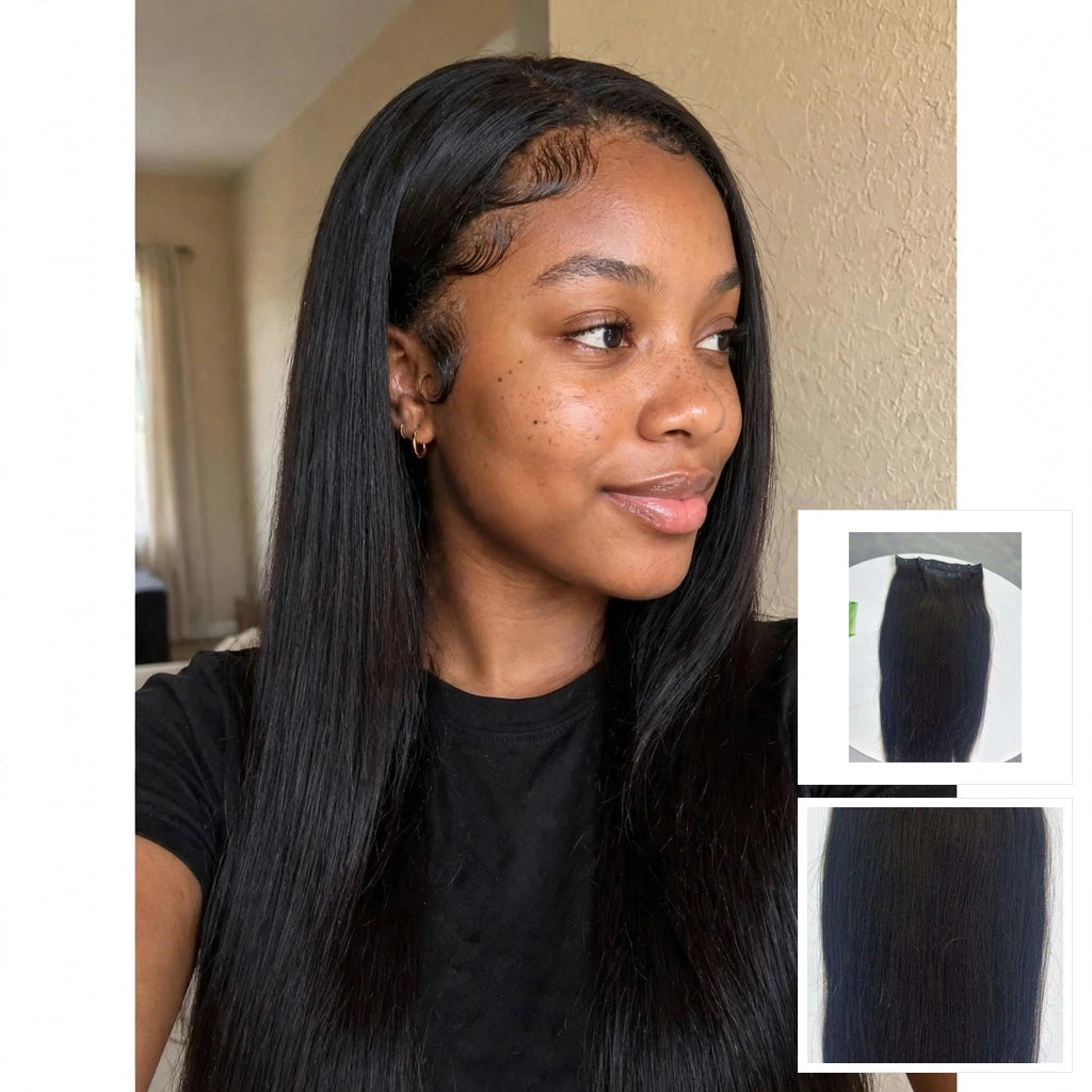 Clip-In Bone Straight Natural Black Raw Human Hair