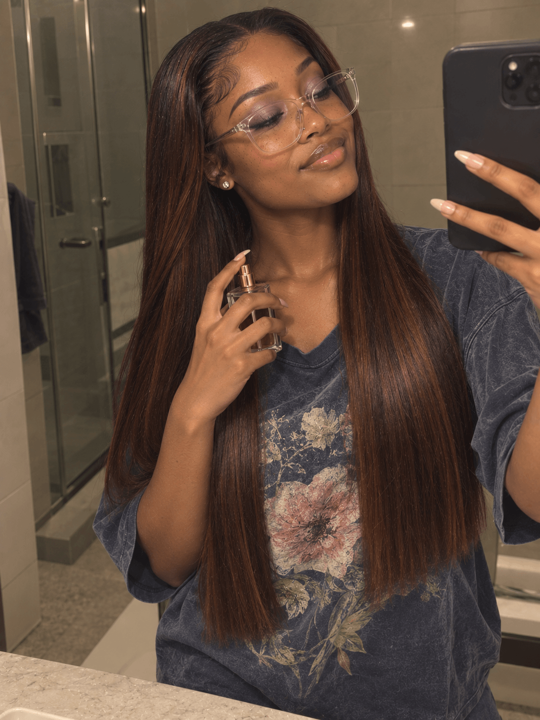 5x5 Transparent Lace Closure Wig Bone Straight Brown Human Hair