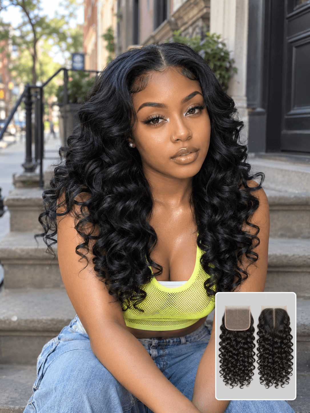 6x6 Transparent Closure 3 Bundles Deals Bouncy Curly Natural Black Human Hair