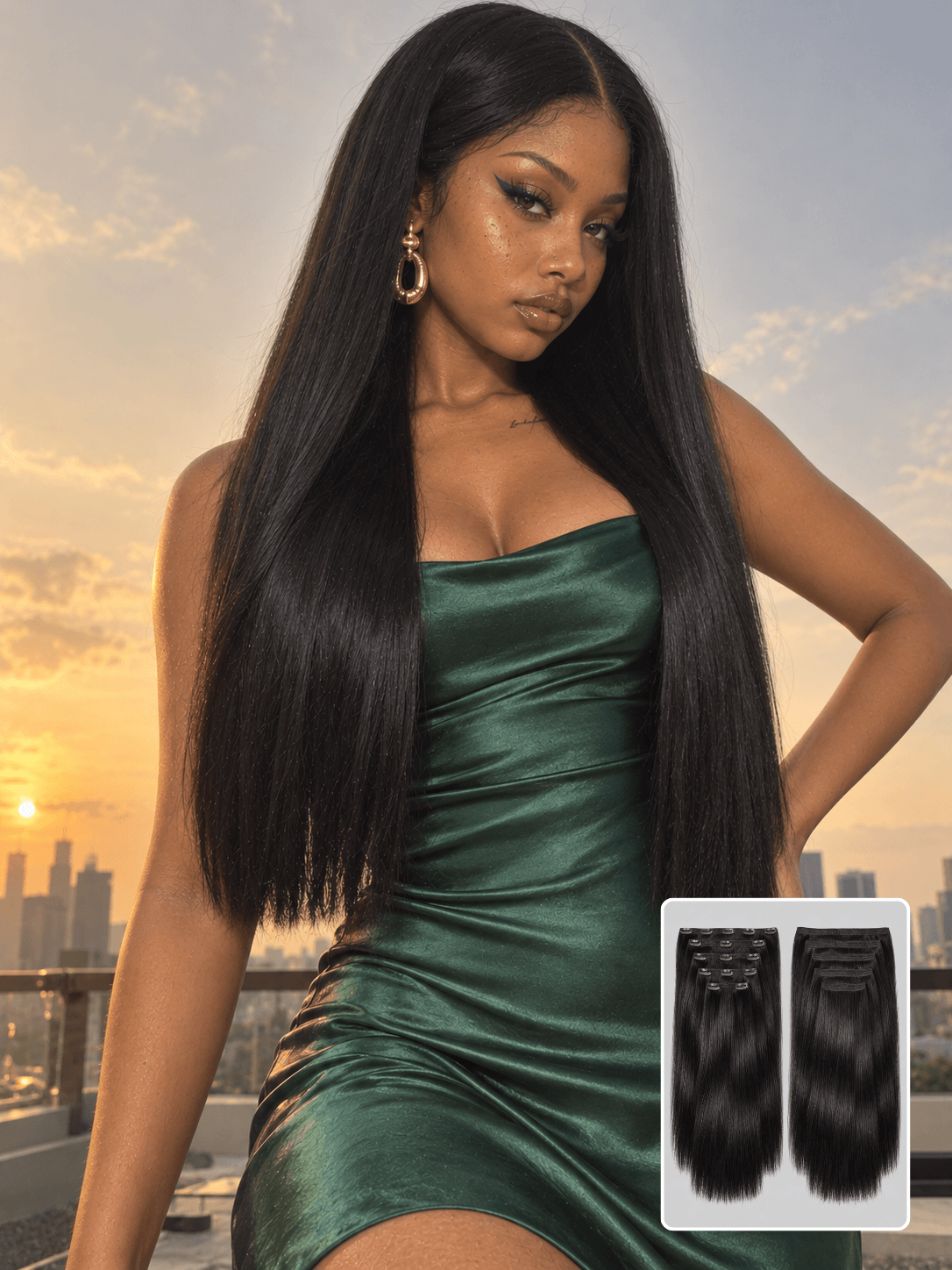 Clip-In Bone Straight Natural Black Raw Human Hair