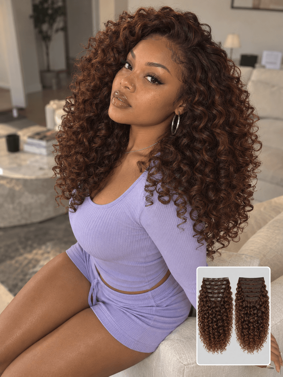 Clip-In Burmese Curly Brown Raw Human Hair