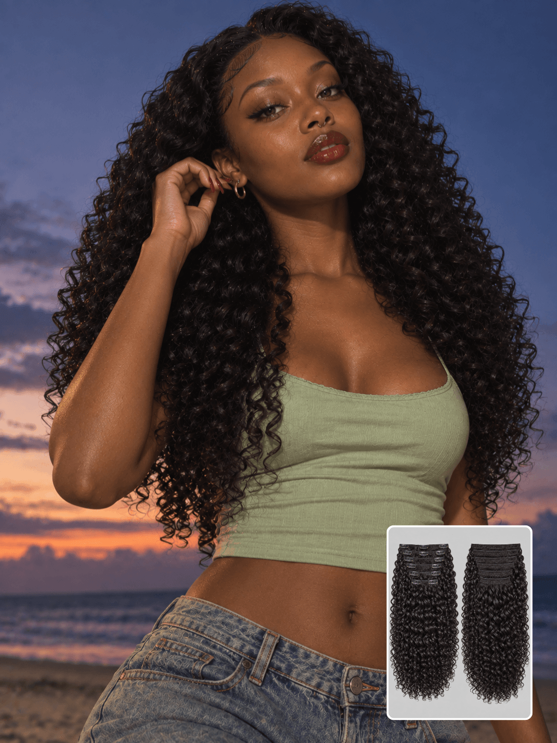 Clip-In Deep Curly Natural Black Raw Human Hair