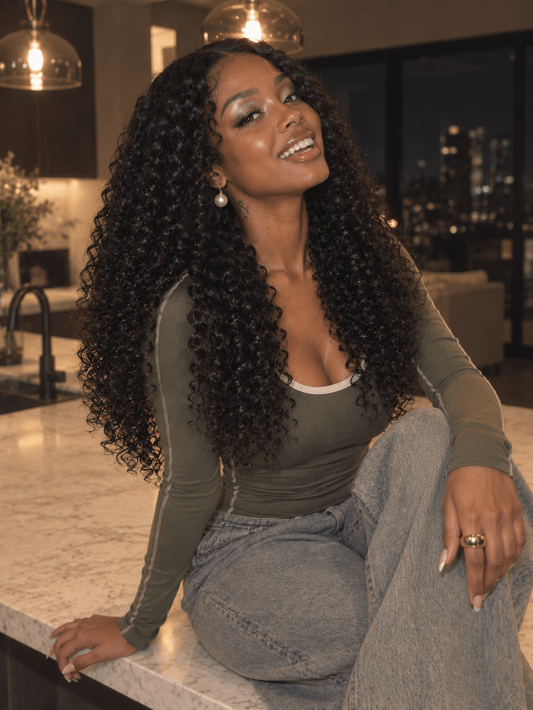 2x6 Transparent Lace Closure Wig Deep Curly Natural Black Human Hair