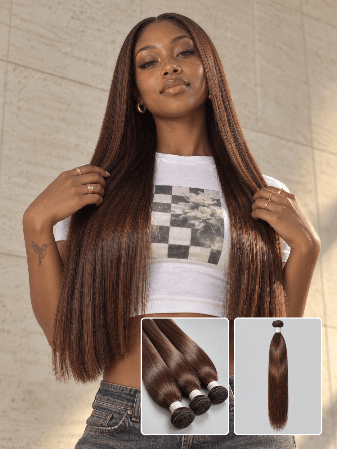 Bone Straight Brown 1 Bundle Raw Human Hair Weave