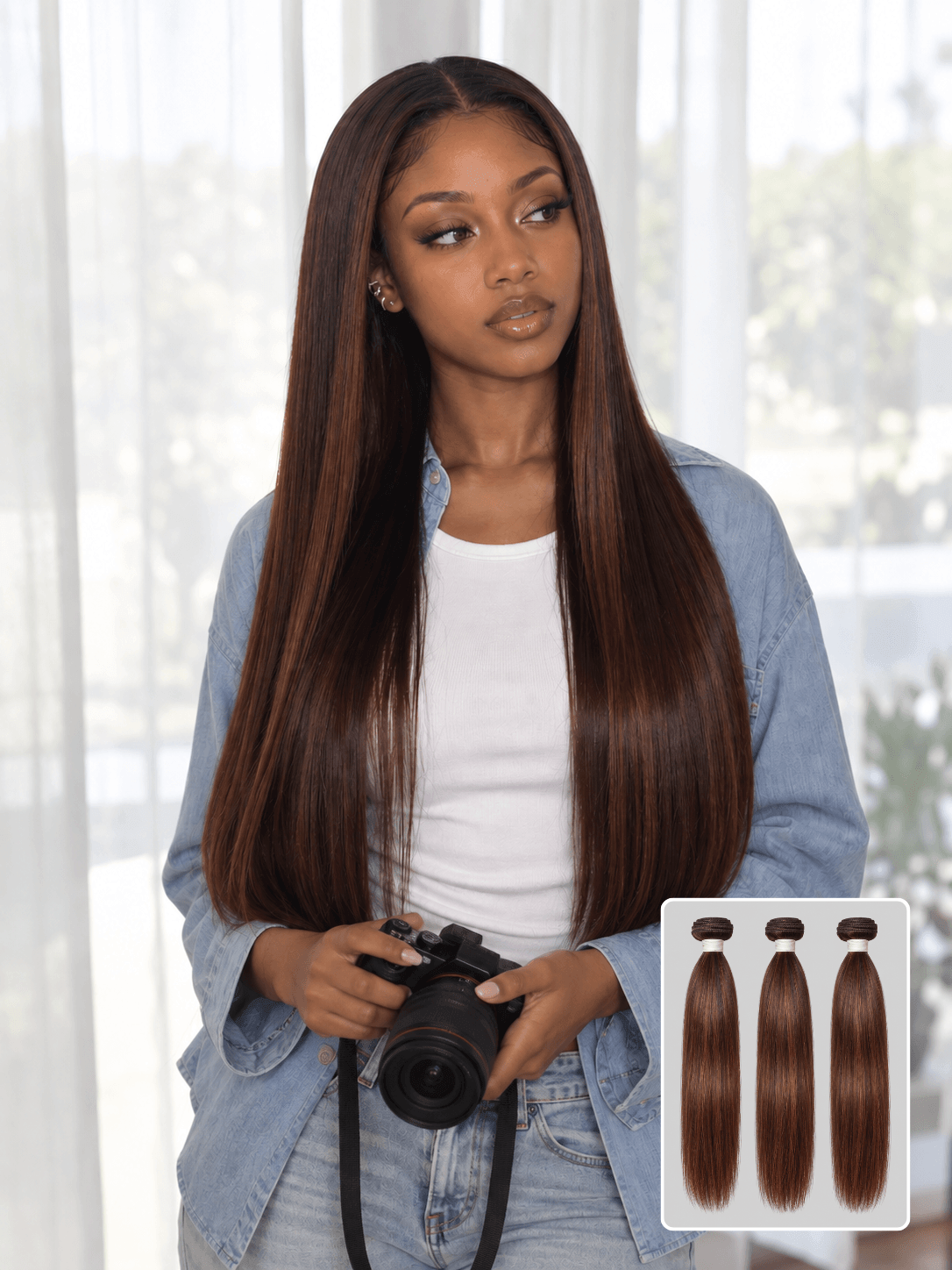 Bone Straight Brown 3 Bundles Deals Raw Human Hair Weave