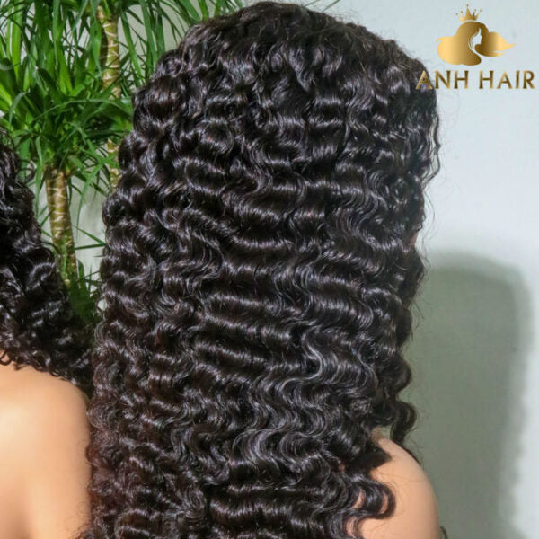 Deep Wave Lace Front Wig Small Natural Black 100% Vietnamese Human Hair 250% Density Transparent Lace Glueless Pre-Plucked