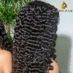Deep Wave Lace Front Wig Small Natural Black 100% Vietnamese Human Hair 250% Density Transparent Lace Glueless Pre-Plucked