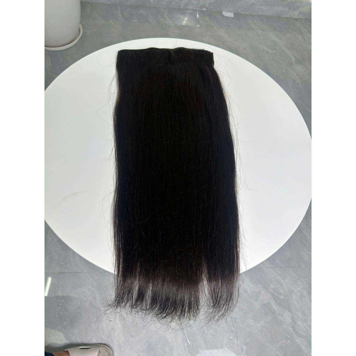 Clip In Human Hair Extensions Natural Black Straight Double Weft Remy Indian Hair Full Ends Seamless