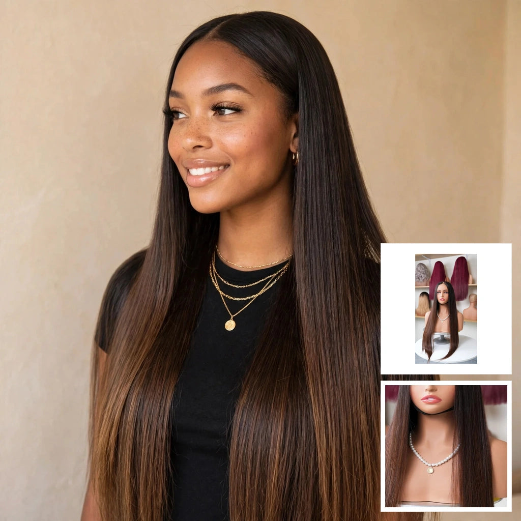 Straight full lace wig natural black 150 density