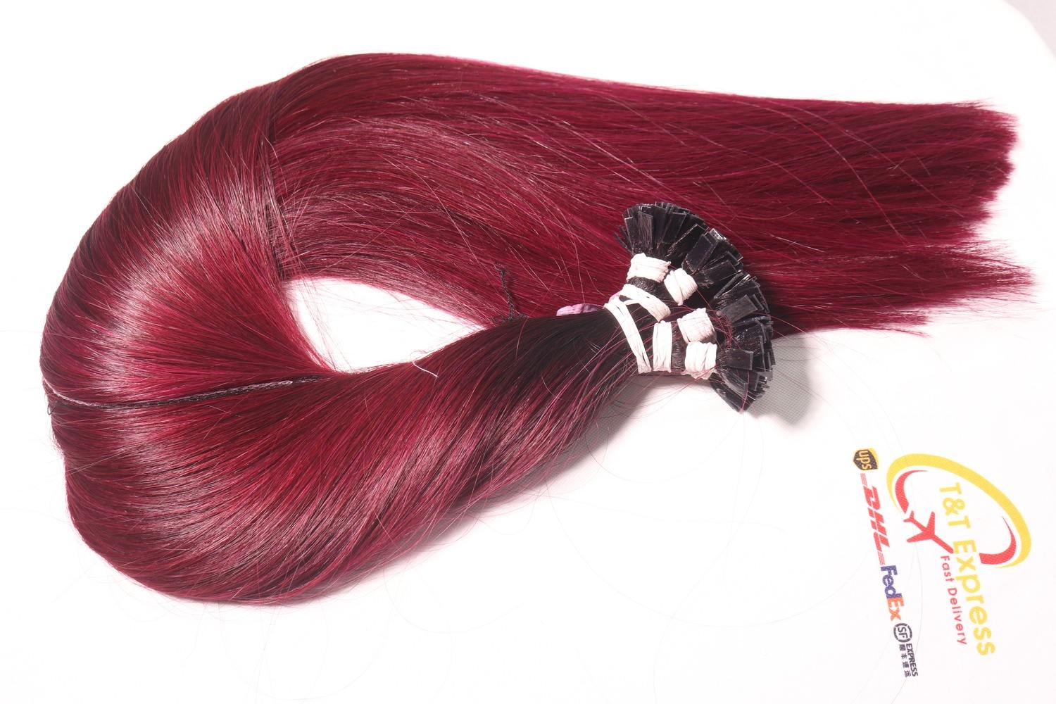 Flat Tip Hair Extensions Straight Dark Burgundy Red Keratin Bonded Vietnamese Human Hair Tangle-Free No Shedding Wholesale