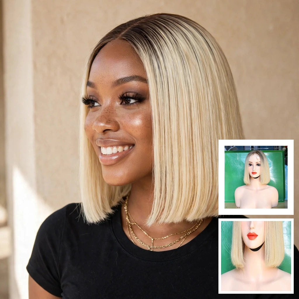 Short ombre bob wig brown to blonde 10 inch