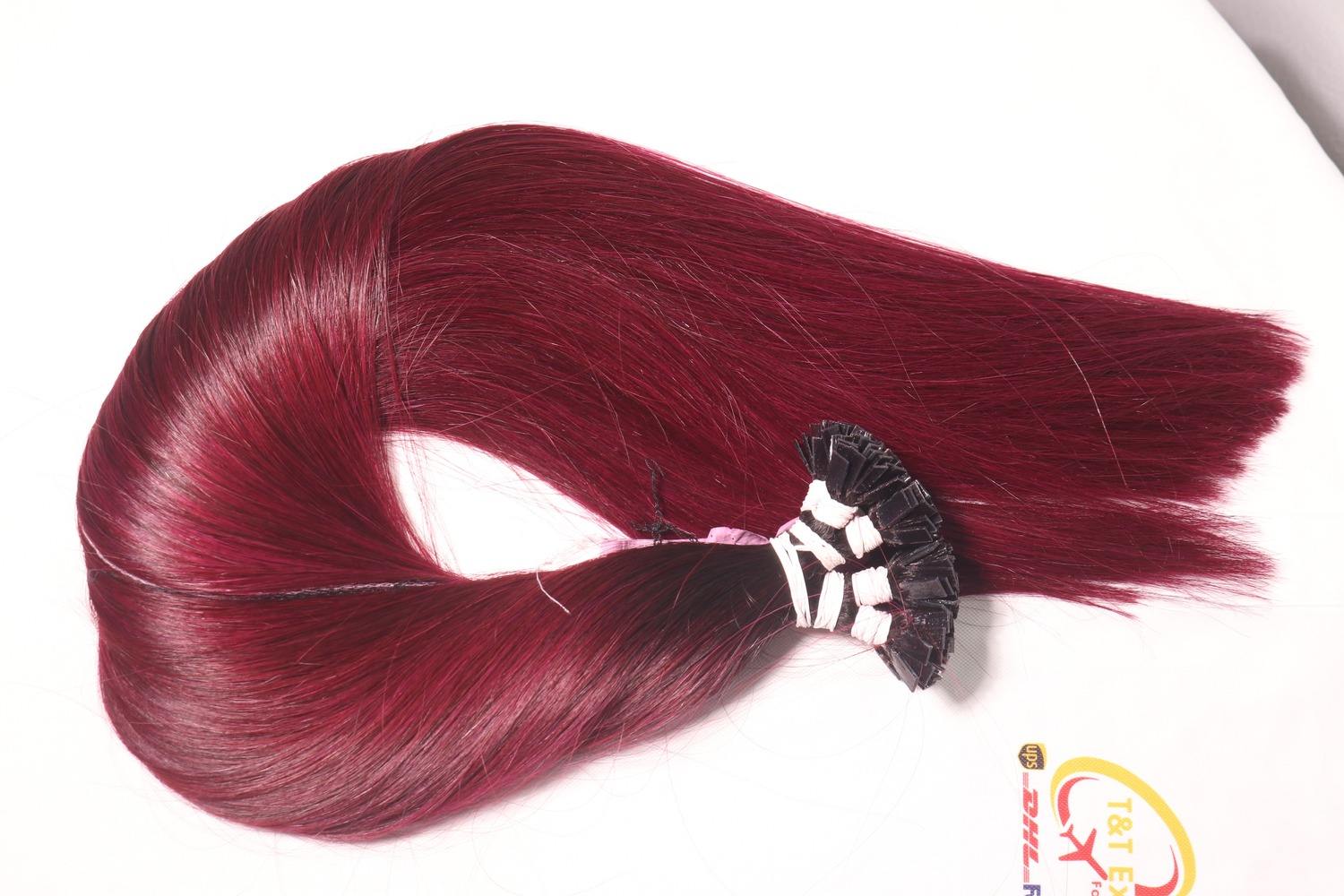 Flat Tip Hair Extensions Straight Dark Burgundy Red Keratin Bonded Vietnamese Human Hair Tangle-Free No Shedding Wholesale