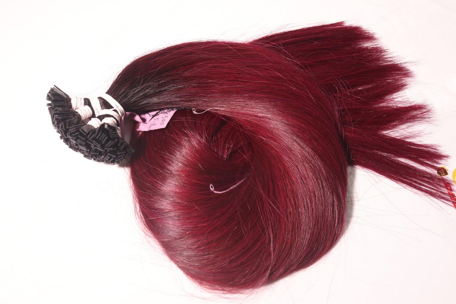 Flat Tip Hair Extensions Straight Dark Burgundy Red Keratin Bonded Vietnamese Human Hair Tangle-Free No Shedding Wholesale