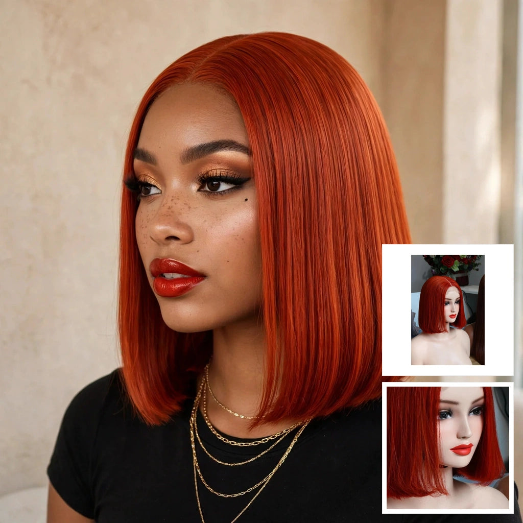 Bone straight 5x5 closure 10 inch orange color
