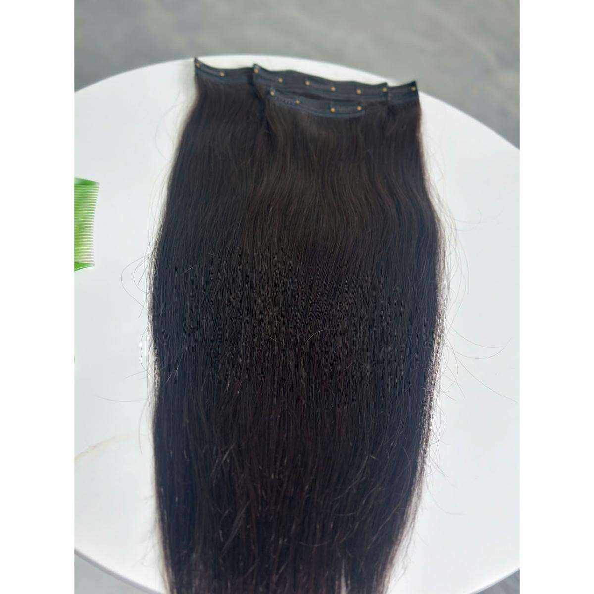 Clip In Human Hair Extensions Natural Black Straight Double Weft Remy Indian Hair Full Ends Seamless