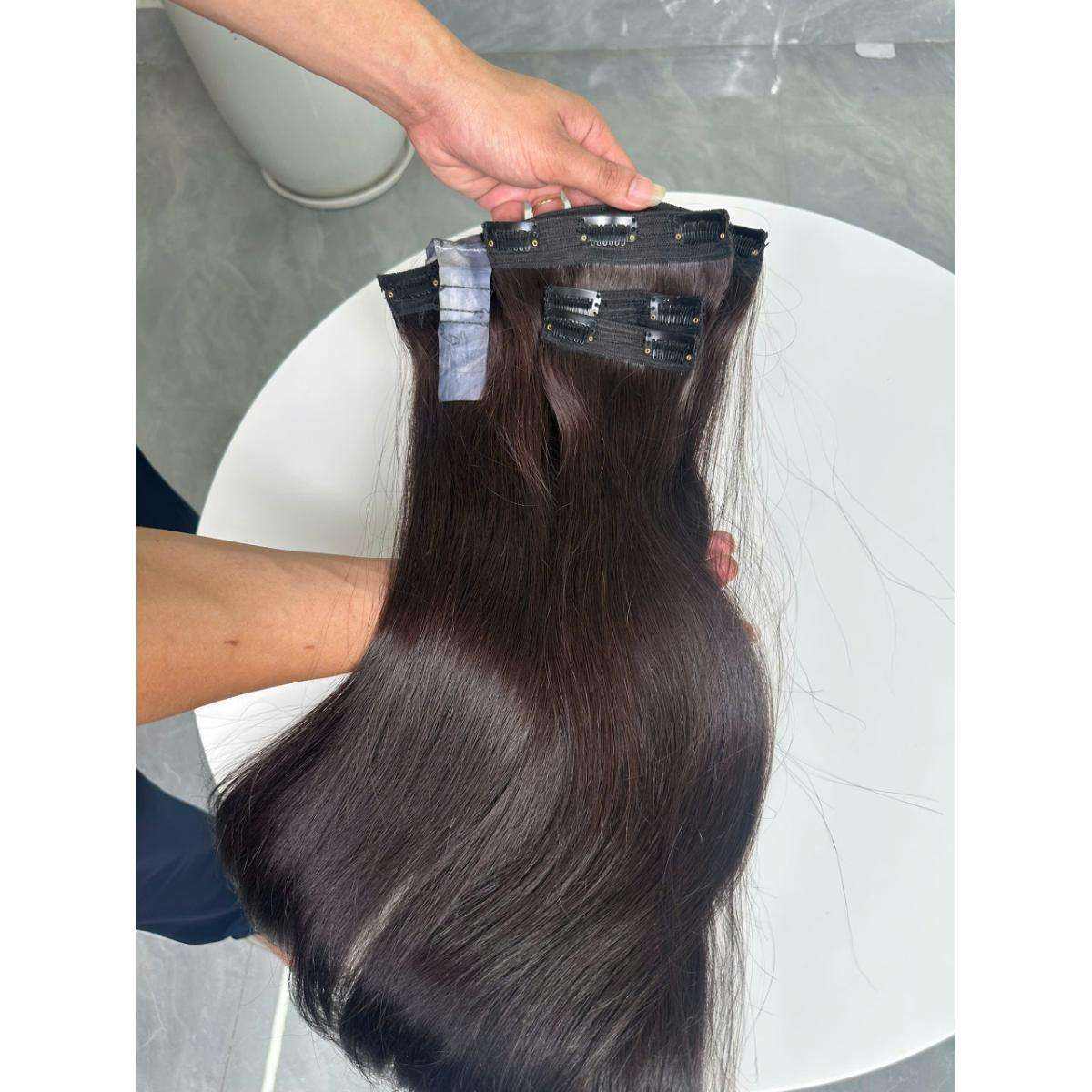 Clip In Human Hair Extensions Natural Black Straight Double Weft Remy Indian Hair Full Ends Seamless
