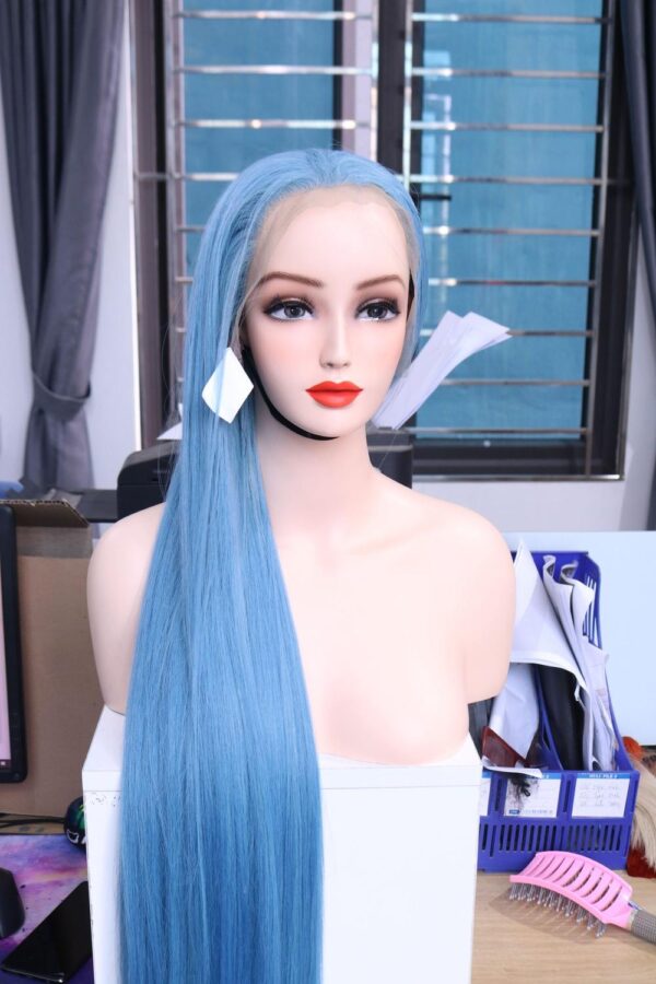 Straight Lace Front Wig – Ice Blue Color 32 inches with Frontal 13×6 Color dyed (Light chemical processed) Premium Quality
