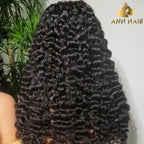 Deep Wave Lace Front Wig Small Natural Black 100% Vietnamese Human Hair 250% Density Transparent Lace Glueless Pre-Plucked