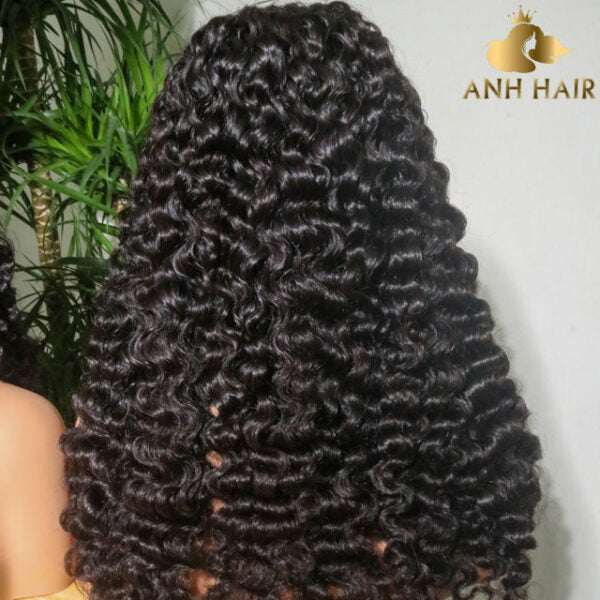 Deep Wave Lace Front Wig Small Natural Black 100% Vietnamese Human Hair 250% Density Transparent Lace Glueless Pre-Plucked