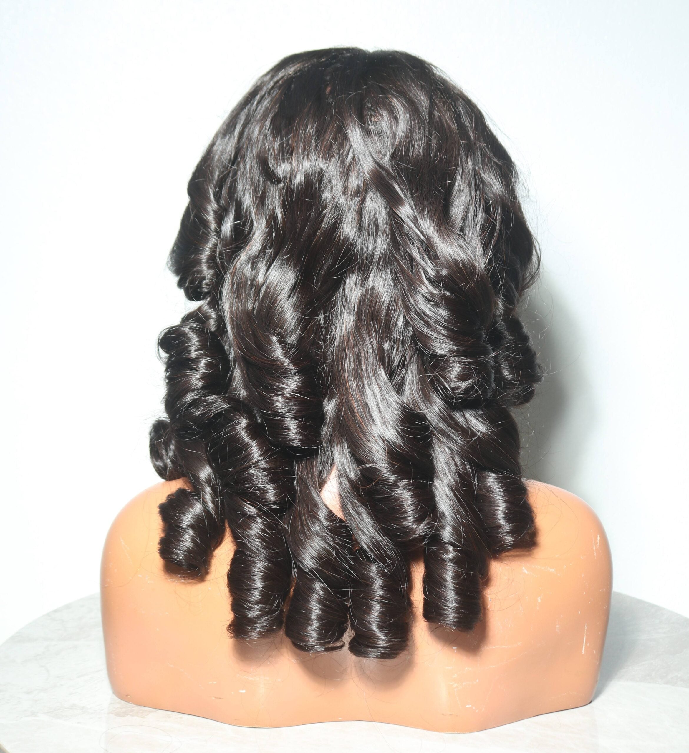 Natural Black Curly Double Drawn Tangle-Free Lace Front Vietnamese Virgin Human Hair Pre Plucked Glueless Mid Length Wig
