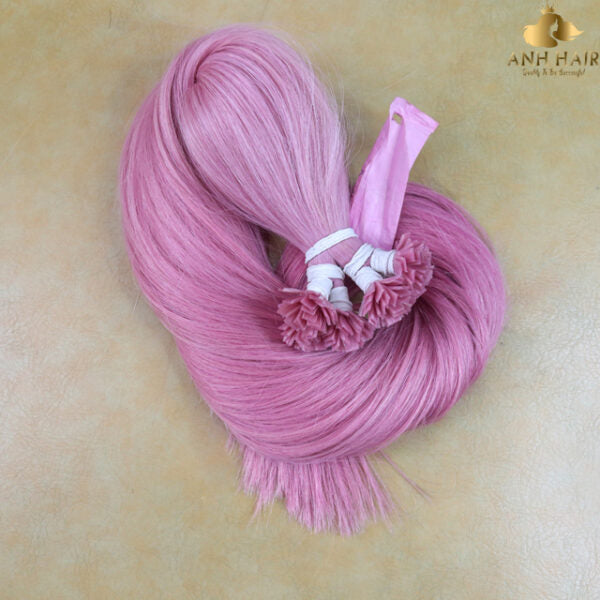 Flat Tip Hair Extensions Straight Pink Pastel Color Keratin Bonded Vietnamese Human Hair Soft Silky Wholesale