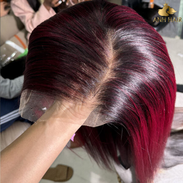 Burgundy Straight Lace Front Wig Dark Root 99J Glueless Vietnamese Remy Human Hair Full Volume Long Wig Wholesale