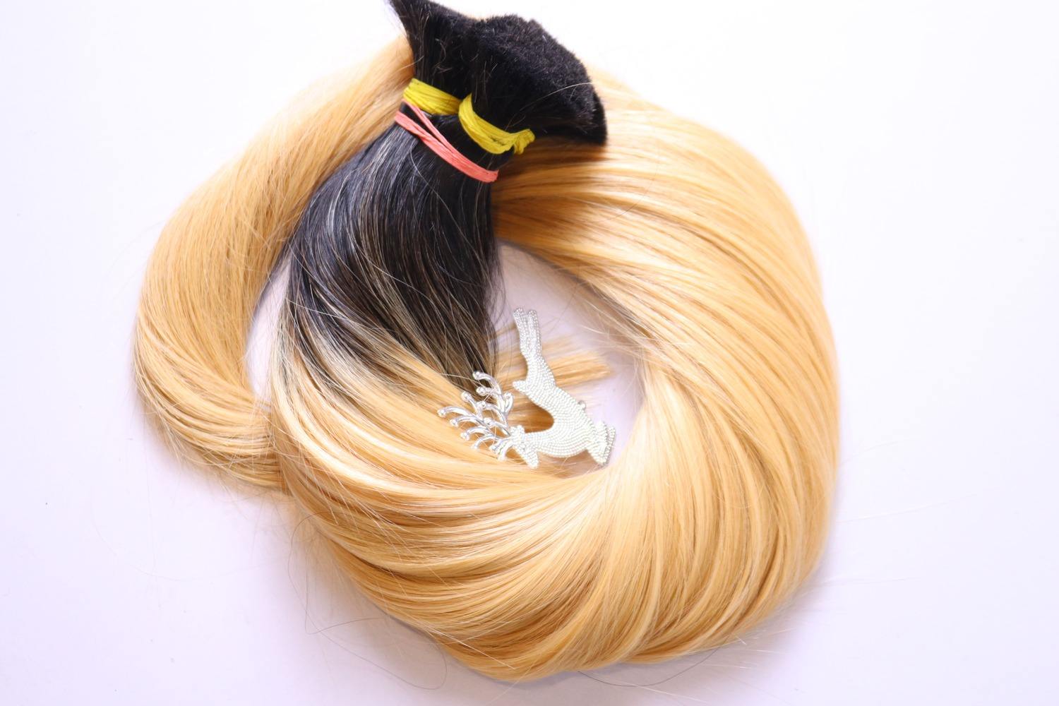 Straight Bulk Hair – Ombre Black to Blonde 100% Human Hair (Raw hair) Light chemical processed Braiding / Custom processing