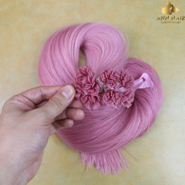 Flat Tip Hair Extensions Straight Pink Pastel Color Keratin Bonded Vietnamese Human Hair Soft Silky Wholesale