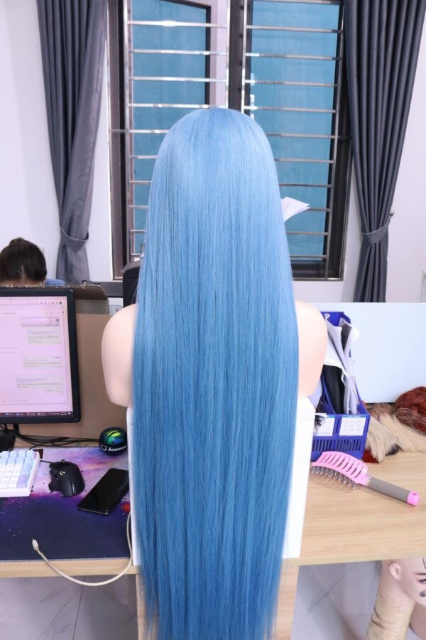 Straight Lace Front Wig – Ice Blue Color 32 inches with Frontal 13×6 Color dyed (Light chemical processed) Premium Quality