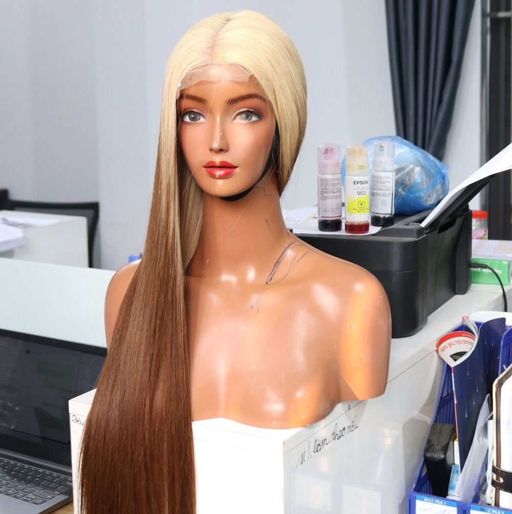 Straight Ombre Wig – Blonde & Chestnut Brown 24 inches 100% Human Hair (Raw hair) Steam pPocessed Premium Quality