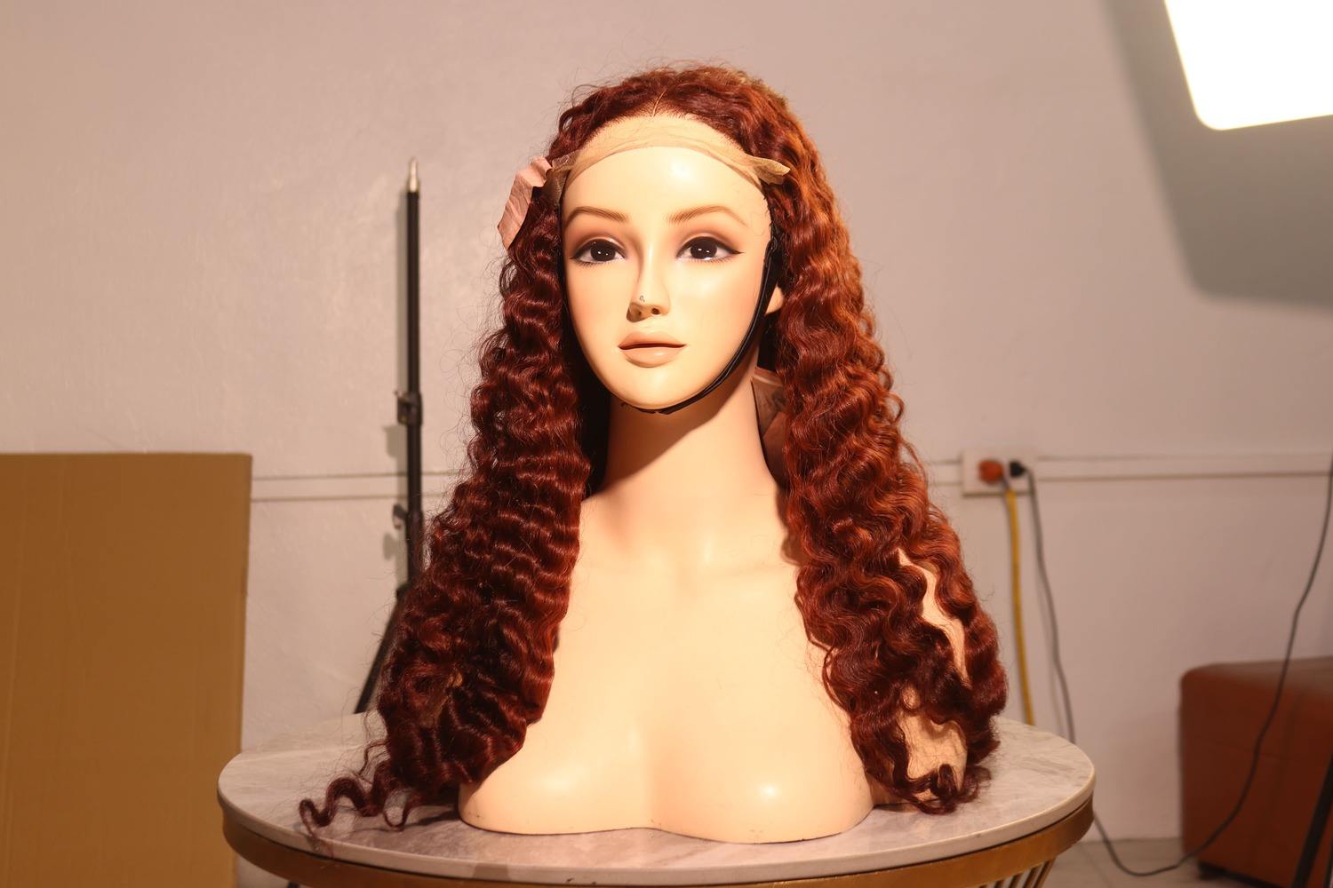 Bermese Curly Lace Front Wig – Chestnut Red 14 inches – 36 inches 100% Human Hair (Raw hair) Super Double Drawn
