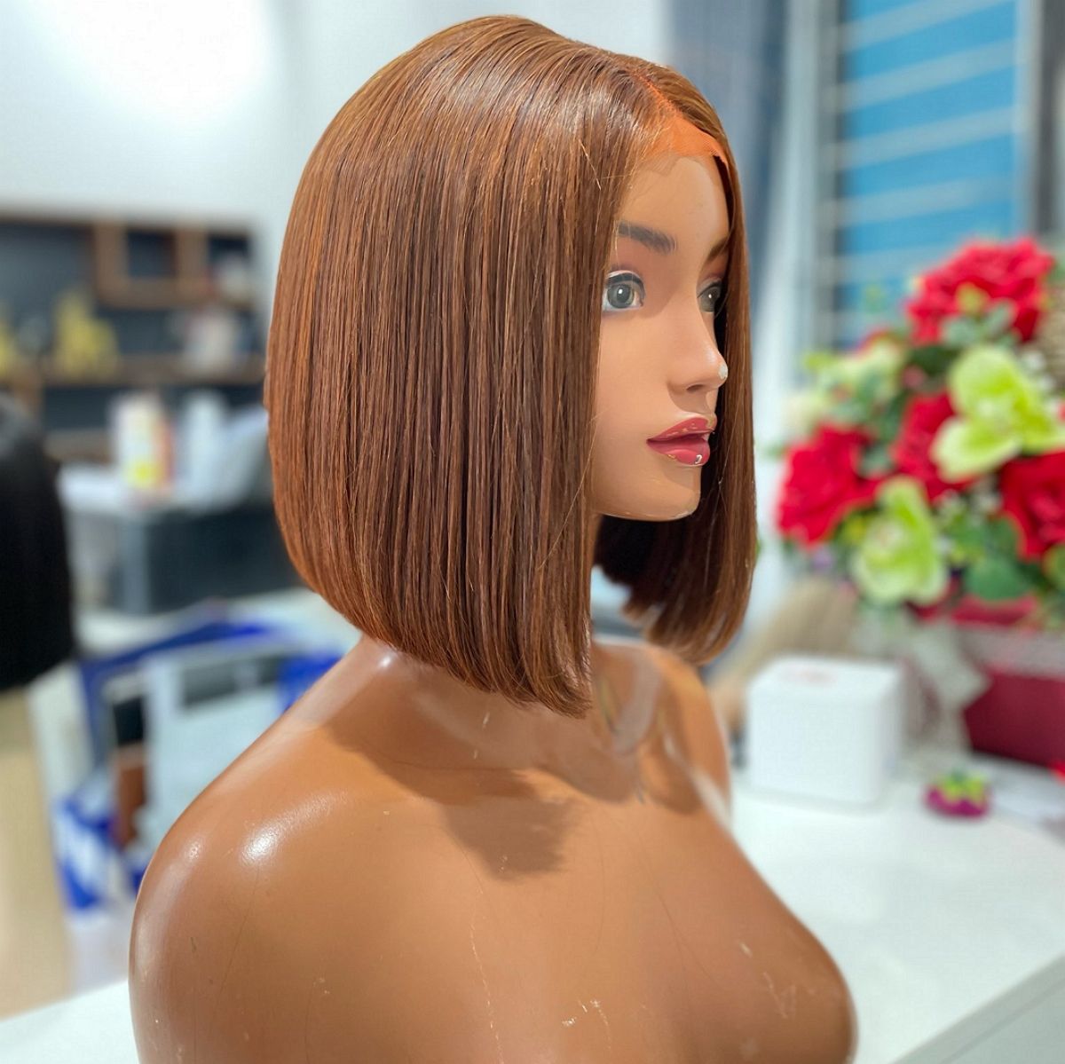 Blunt Cut Lace Bob Wig in Auburn Premium Quality Full Lace Hair Tip Type Blunt Bob Style Machine double weft Wholesale