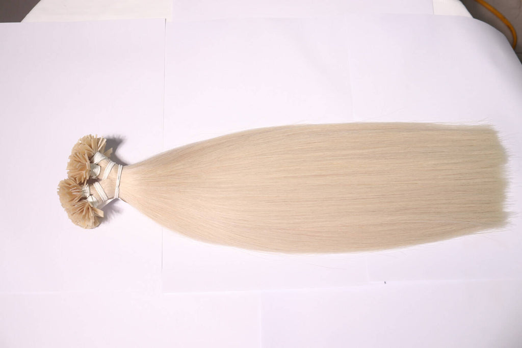 Flat Tip Hair Extensions Straight Platinum Blonde Keratin Bonded Vietnamese Human Hair Natural Look Tangle-Free Wholesale