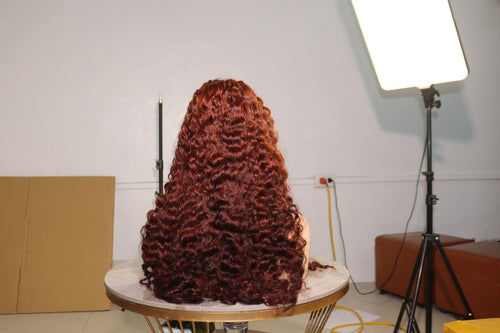 Bermese Curly Lace Front Wig – Chestnut Red 14 inches – 36 inches 100% Human Hair (Raw hair) Super Double Drawn