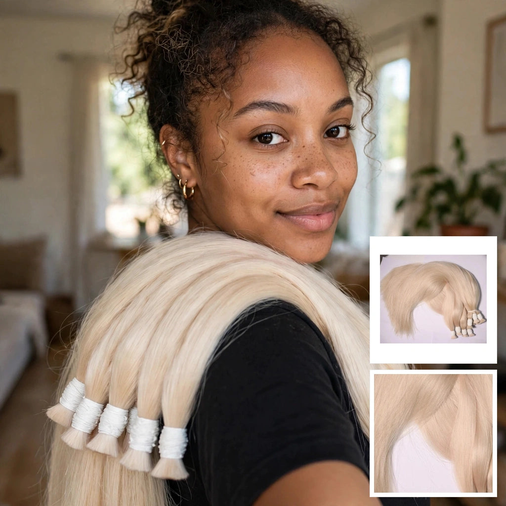 Bulk hair extensions platinum blonde top choice for braiding / Custom processing