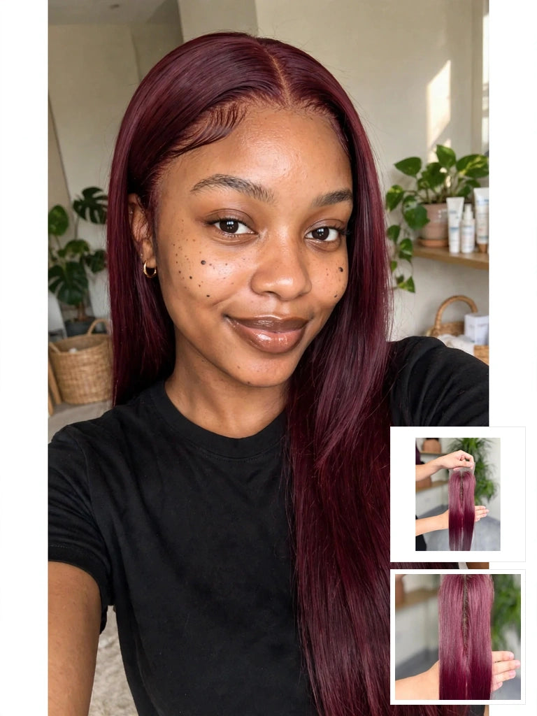 4x4 HD Lace Closure Bone Straight Burgundy 99J 3 Bundles Deals Human Hair