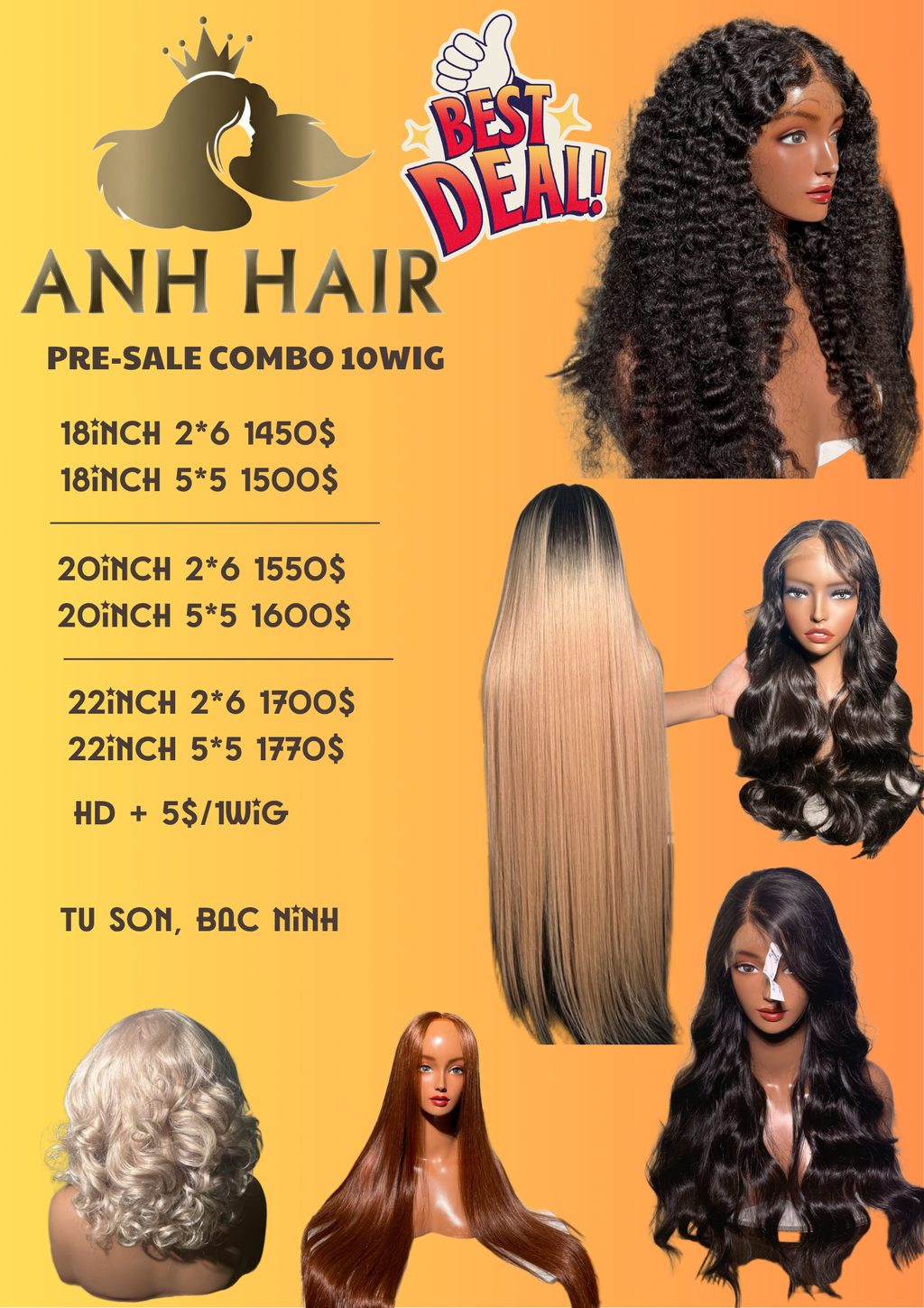 Combo 10 Pcs Bob Wig Bone Straight Natural Color HD Lace Front Vietnamese Human Hair Tangle-Free No Shedding Wholesale