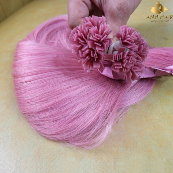 Flat Tip Hair Extensions Straight Pink Pastel Color Keratin Bonded Vietnamese Human Hair Soft Silky Wholesale