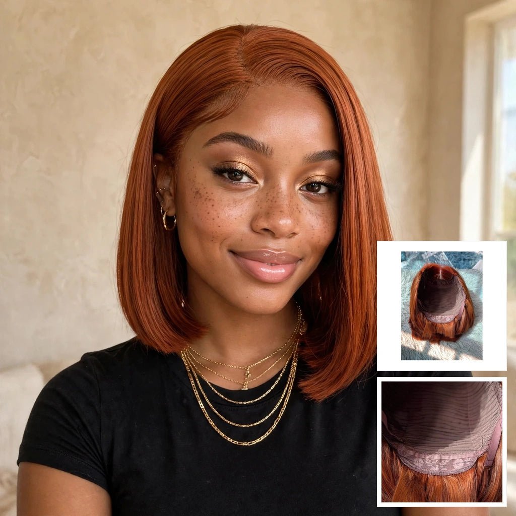 Auburn blunt cut bob wig full lace
