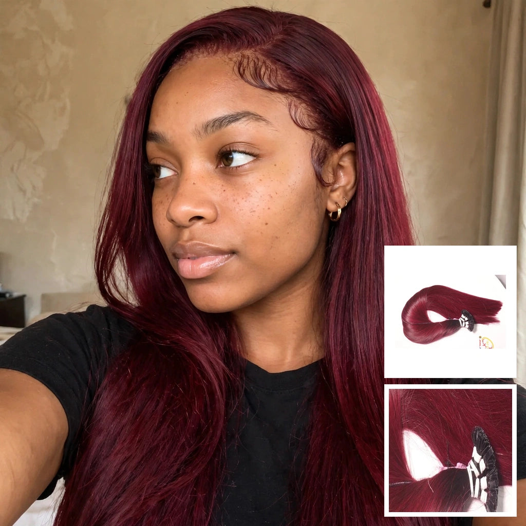 Bone Straight Dark Burgundy Red Flat-Tip Human Hair