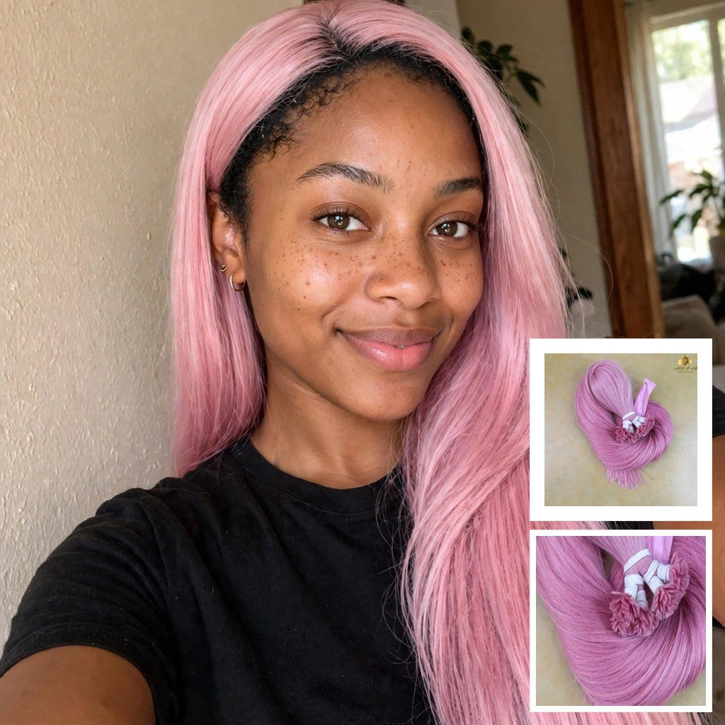 Bone Straight Pink Pastel Flat-Tip Human Hair