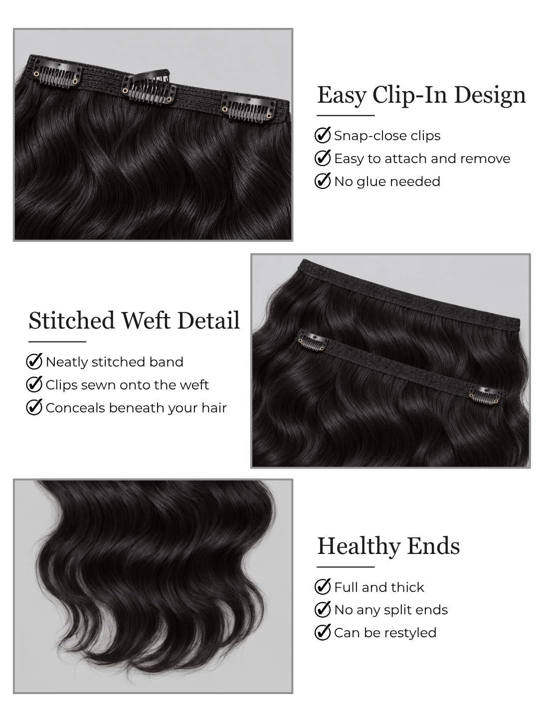 Clip-In Body Wave Natural Black Raw Human Hair