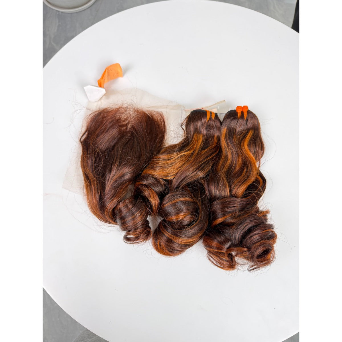 Auburn Highlights Bouncy Curly Hair Bundles with Lace Closure