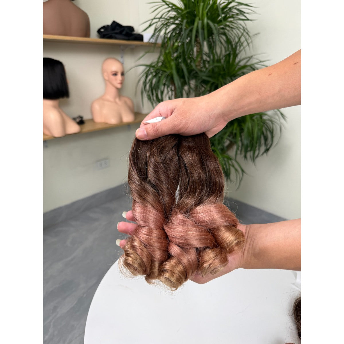 Ombre Brown to Rose Gold Spiral Curl Human Hair Bundles with Closure